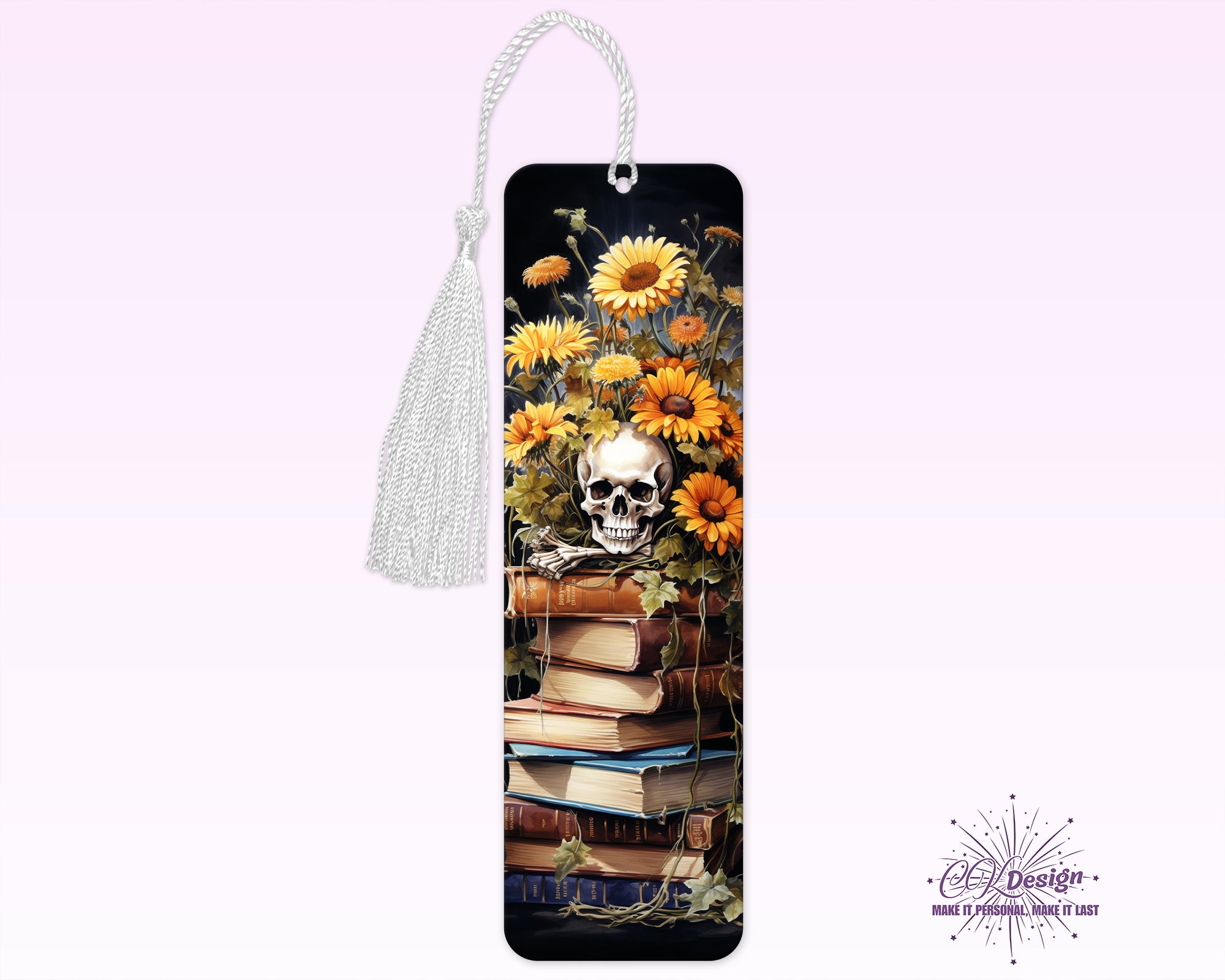 Skull on Books Bookmark