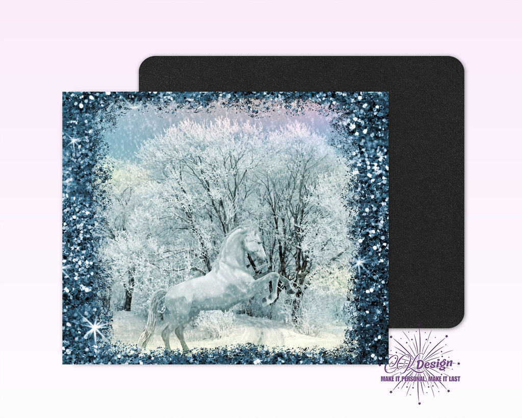 Winter White Horse Mouse Pad