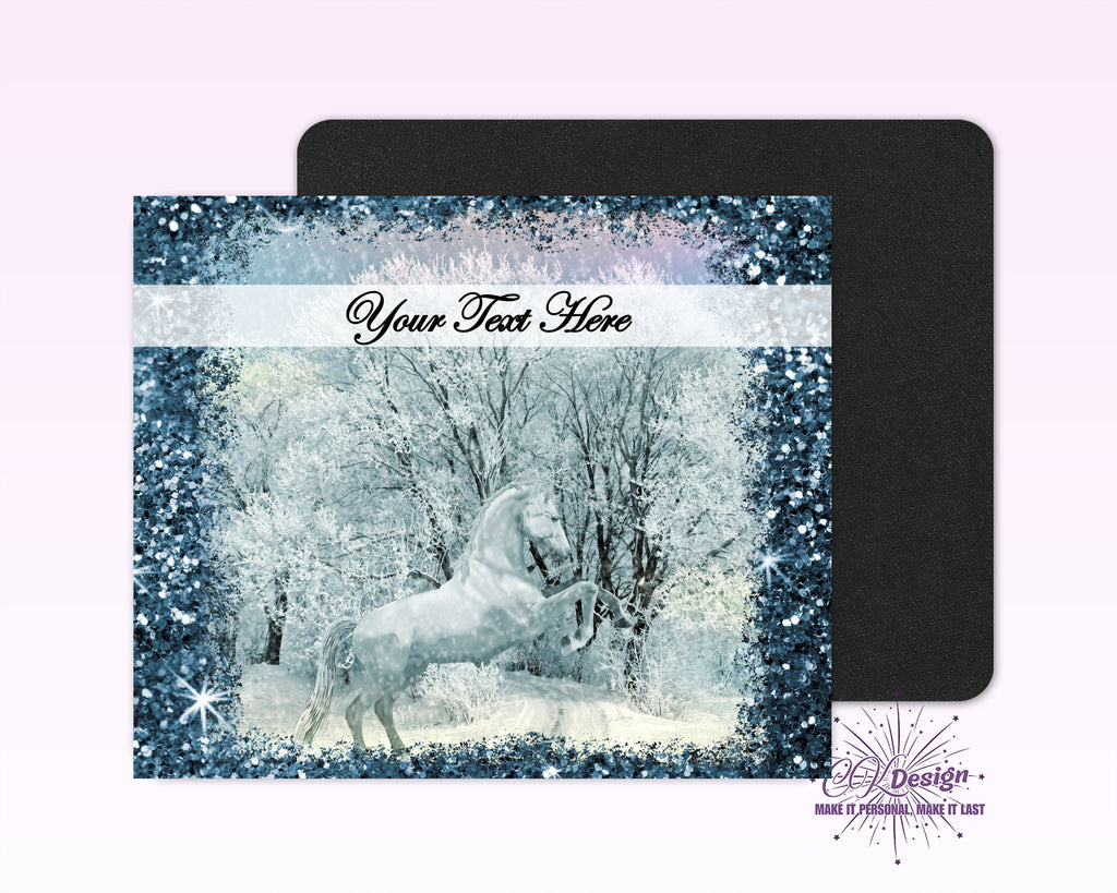 Winter White Horse Mouse Pad