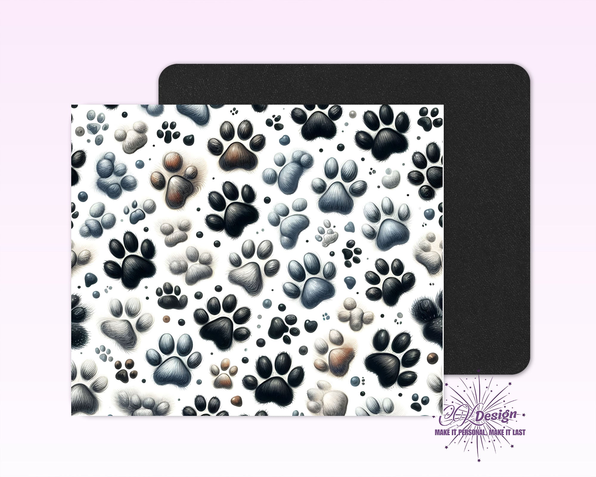 BW Paw Prints Mouse Pad